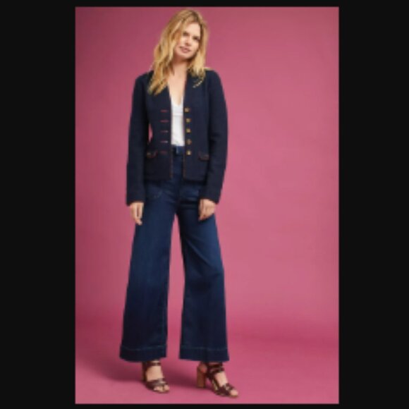 Rosie Neira Navy Blue Buttoned Military Jacket with Gold buttons & orange stitch - Picture 2 of 6